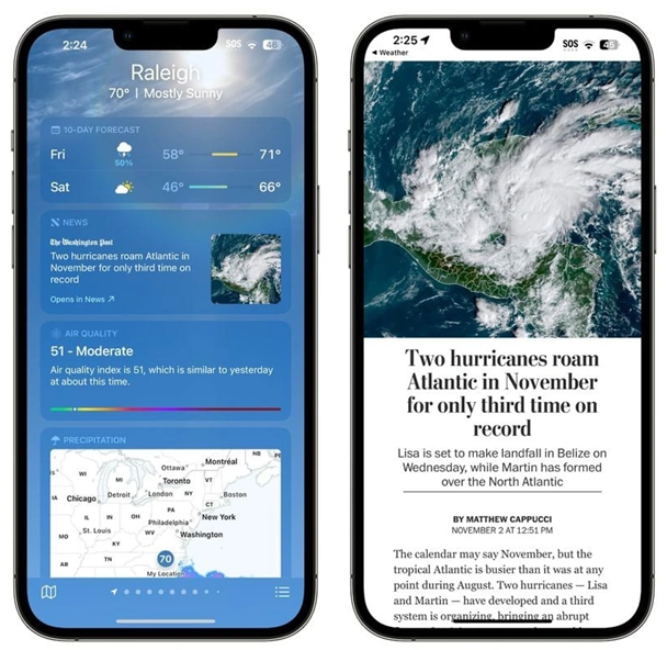 泽普苹果14维修分享iPhone 14手机如何看天气时顺带看新闻 